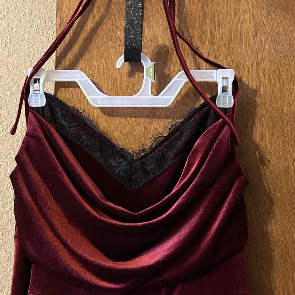 Cider Burgundy Velvet Dress with Black Lace